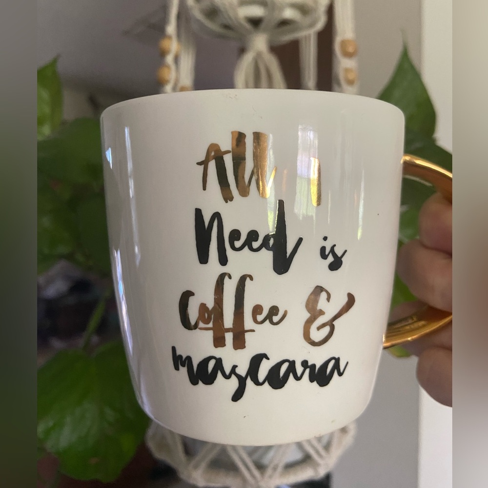 Coffee and Mascara Quote White Gold Ceramic Mug